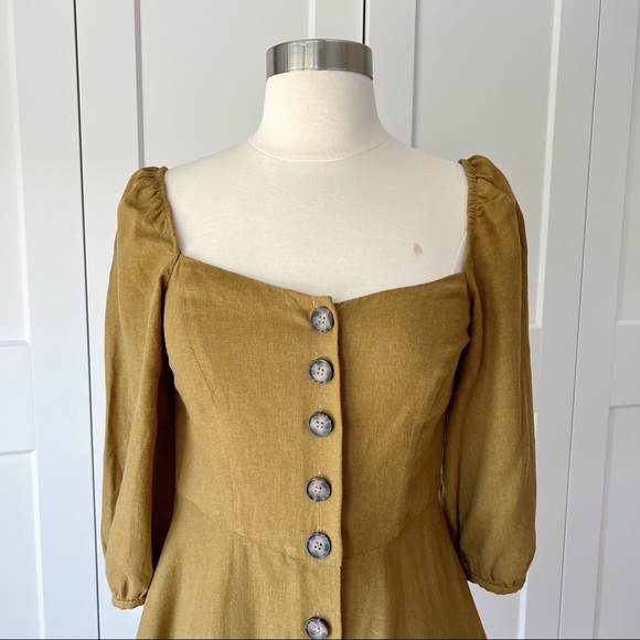 Zara Linen Mini Dress Puff Sleeves & Buttons - Picture 4 of 9